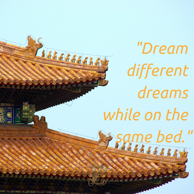 Esmie Lawrence, stress management, managing stress, podcast, esmie lawrence, freedom, negativity, 10 famous quotes, quotes, quotation, chinese new year, year of the pig, pig 2019, good fortune, chinese proverbs, Dream different dreams while on the same bed.